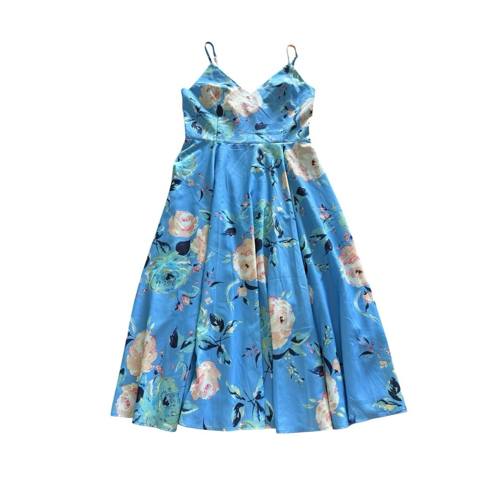 Yumi Kim Floral Midi Dress Size XS Blue Sleeveless Garden Fit And Flare A-line